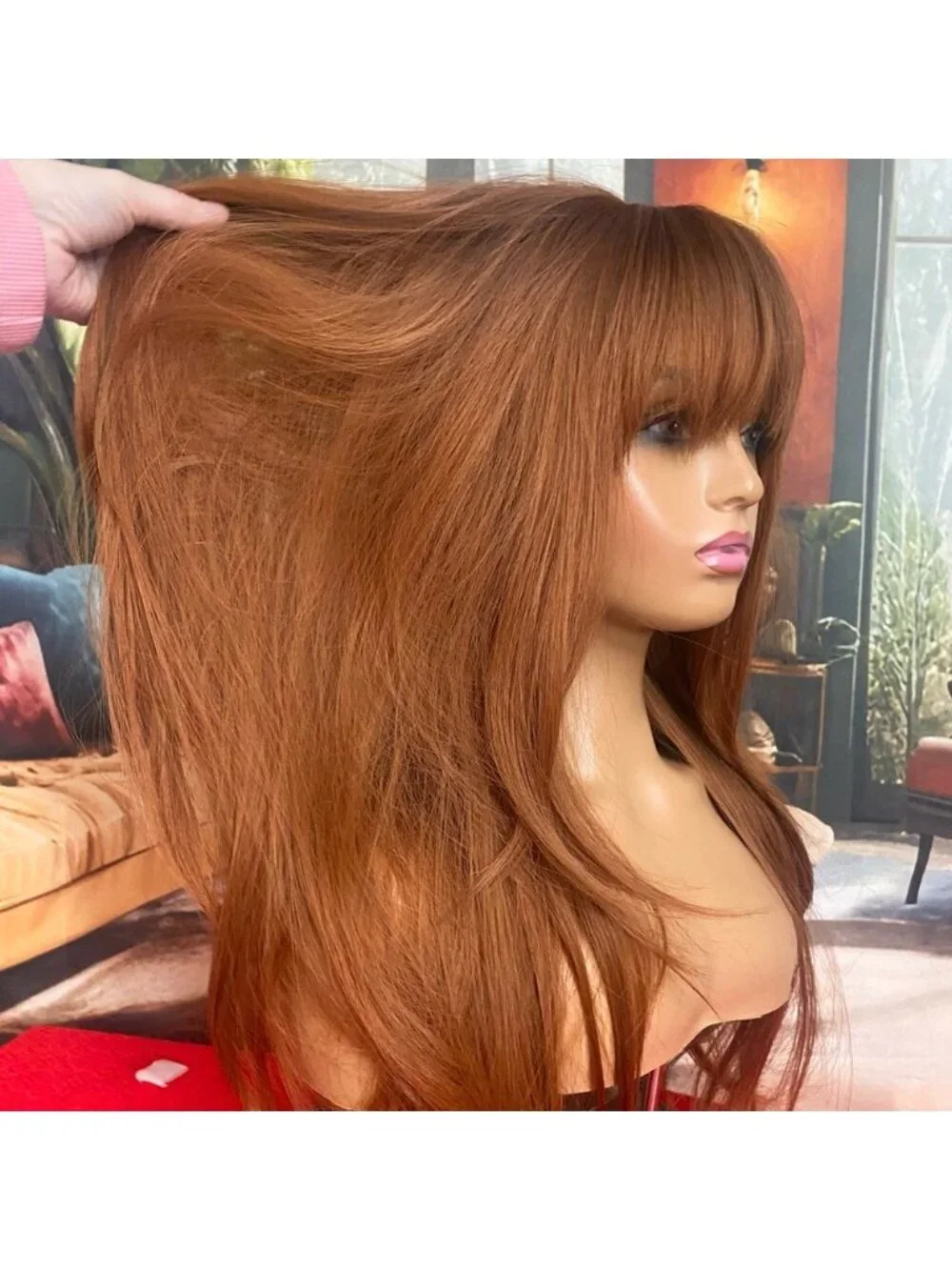 BACK IN Long ginger redhead wig with bangs